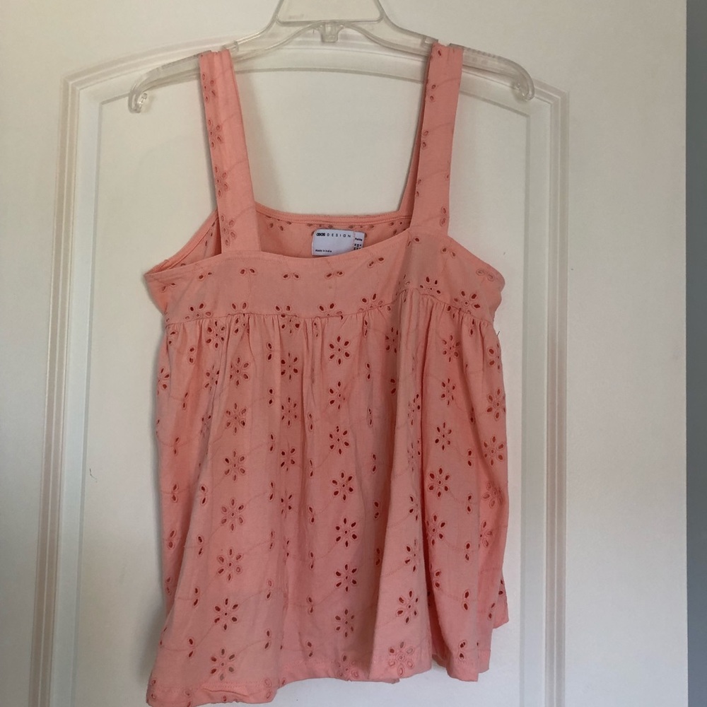 Blush pink/coral flowy embroidered tank
